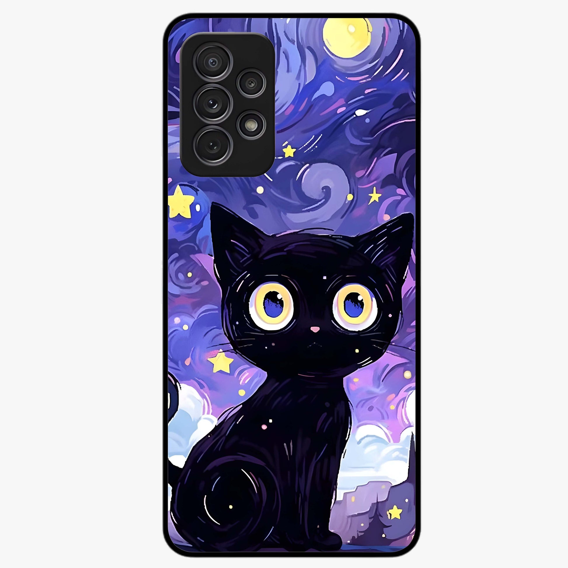 Abstract Cat Art Glass Case showing flat back view with artistic cat illustration and glossy glass finish.