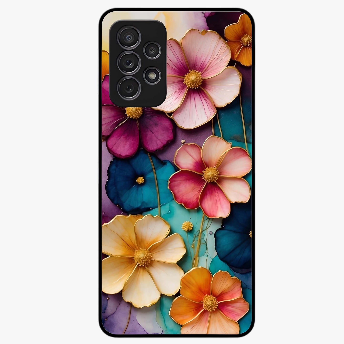 Artlyn Grace Flower Pattern Glass Case showing flat back view with elegant floral pattern artwork and glossy glass finish.