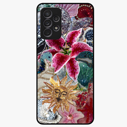 Beaded Garden Fantasy Glass Case showing flat back view with dreamy garden bead artwork and glossy glass finish.