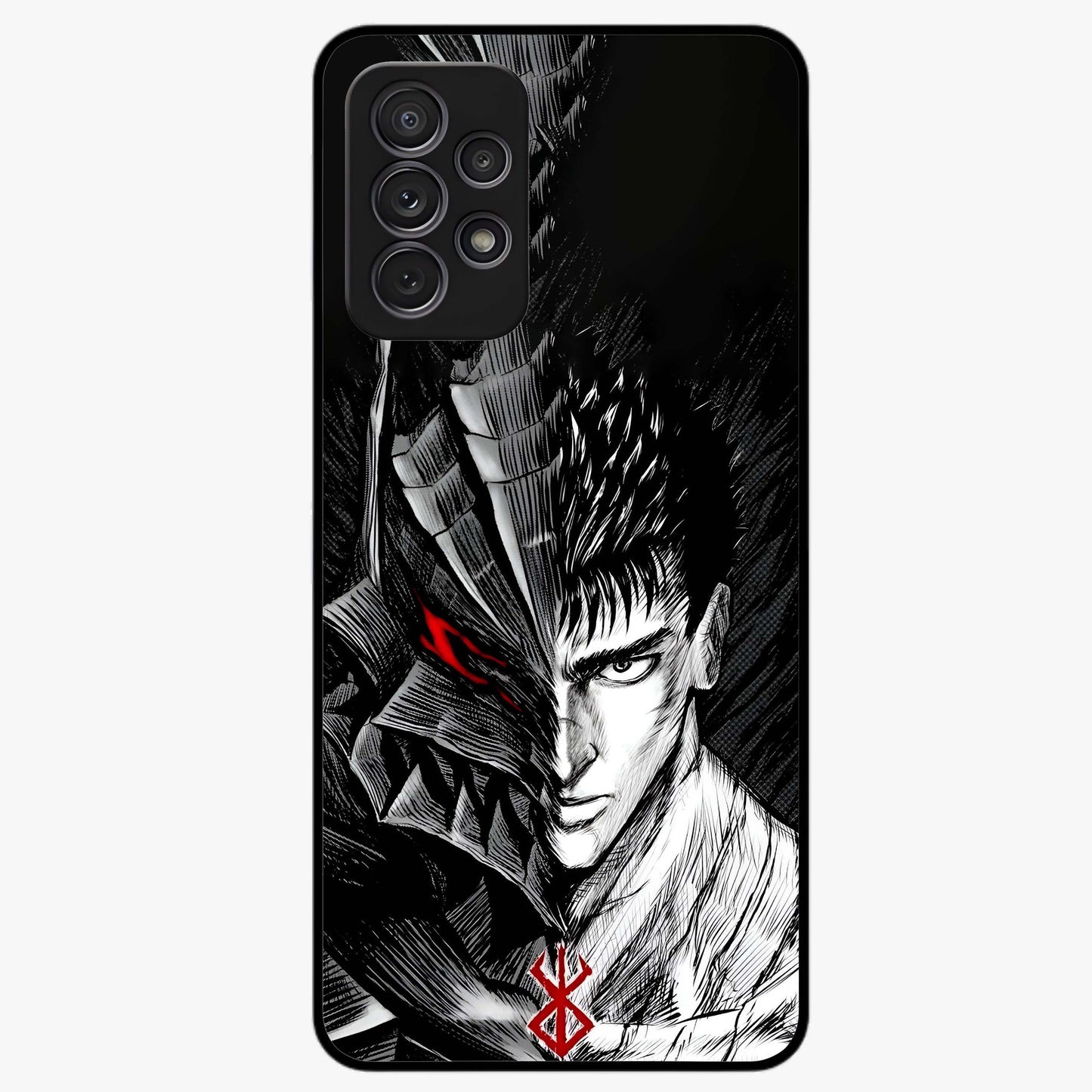 Berserker Blood Oath Glass Case showing flat back view with fierce warrior inspired artwork and glossy glass finish.