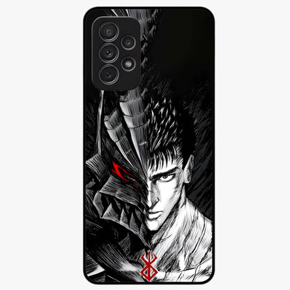 Berserker Blood Oath Glass Case showing flat back view with fierce warrior inspired artwork and glossy glass finish.