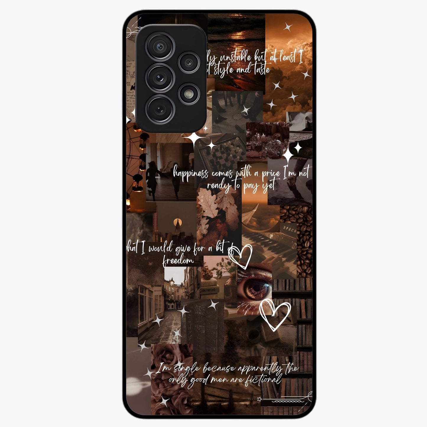 Bittersweet Aesthetic Chaos Glass Case showing flat back view with artistic chaotic aesthetic design and glossy glass finish.