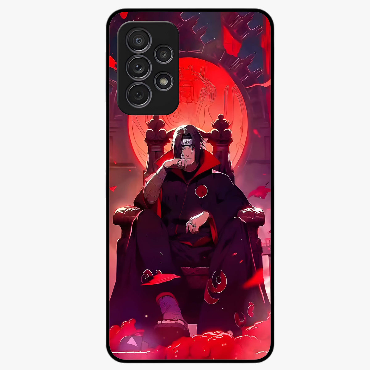 Blood Moon Sovereign Glass Case showing flat back view with mystical blood moon artwork and glossy glass finish.