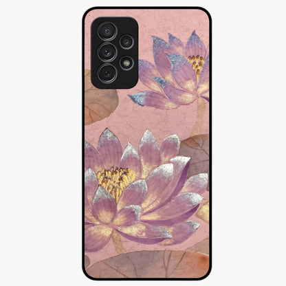 Blossom Mist Lotus Glass Case showing flat back view with serene lotus blossom artwork and glossy glass finish.
