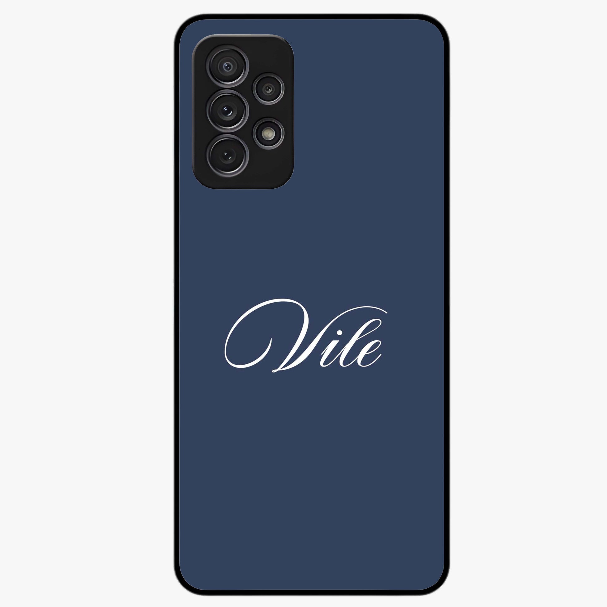 Blue Background Personalized Custom Name Glass Case showing flat back view with minimal blue background and custom name design.