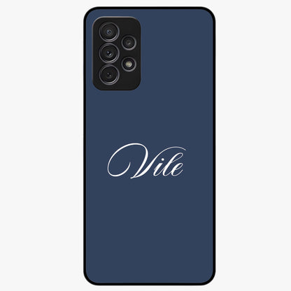 Blue Background Personalized Custom Name Glass Case showing flat back view with minimal blue background and custom name design.