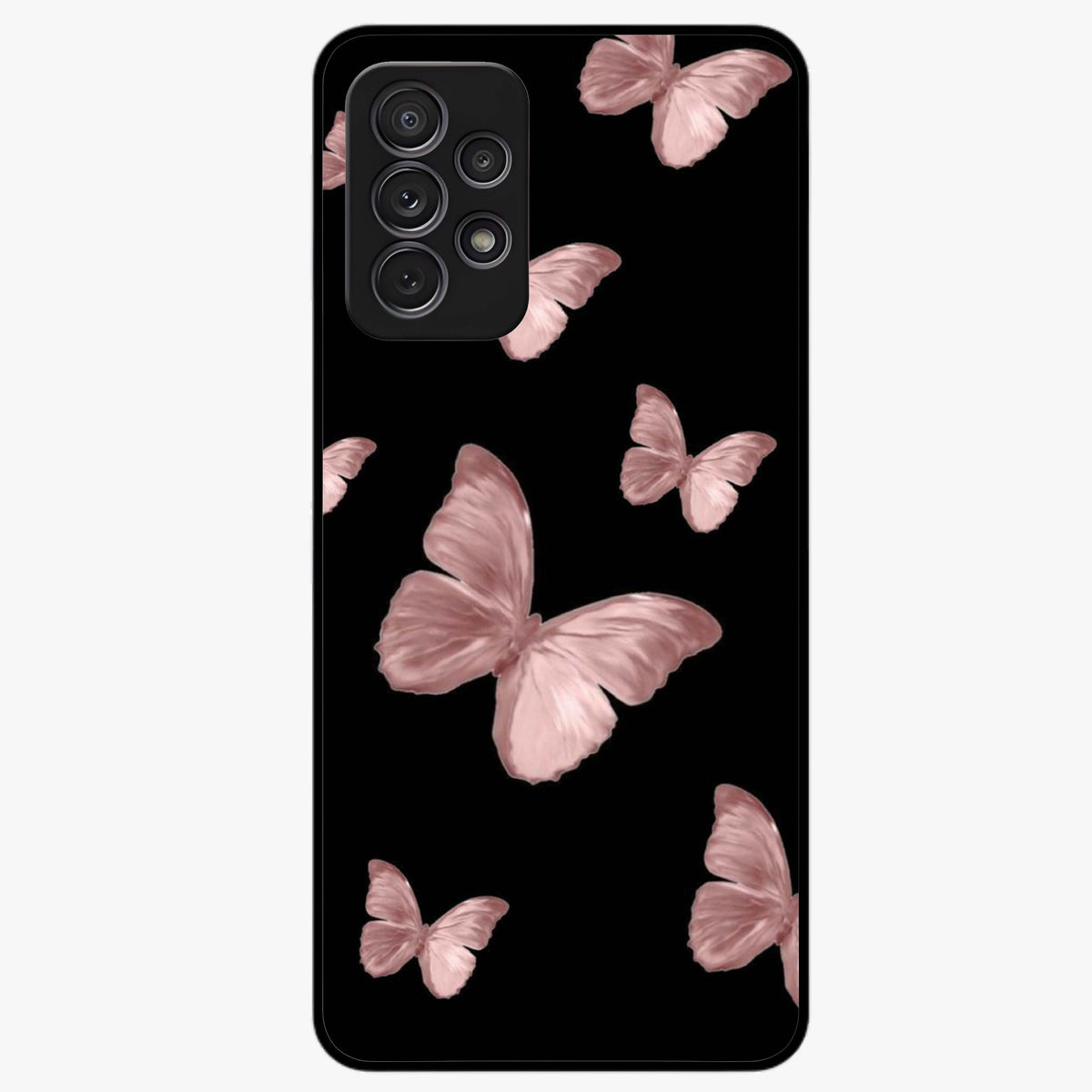Butterfly Pattern Glass Case showing flat back view with elegant butterfly pattern artwork and glossy glass finish.