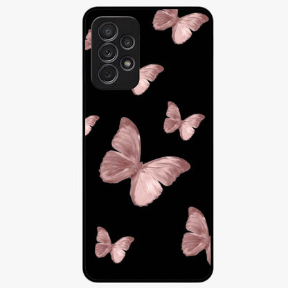 Butterfly Pattern Glass Case showing flat back view with elegant butterfly pattern artwork and glossy glass finish.