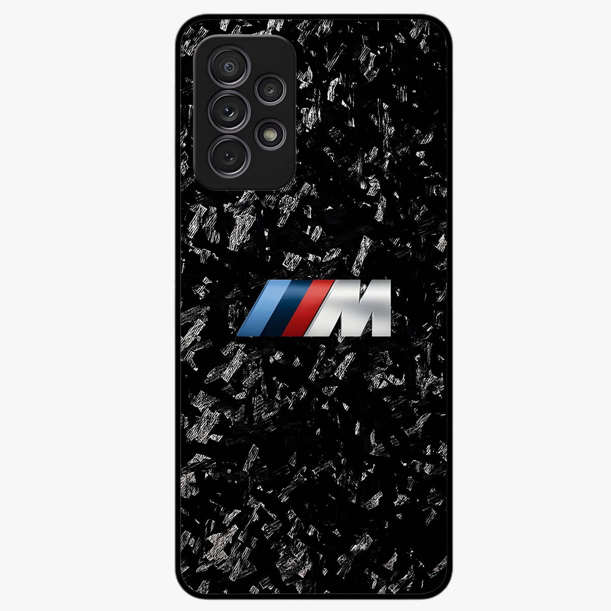Carbon Speed Mark Glass Case showing flat back view with sporty carbon pattern artwork and glossy glass finish.