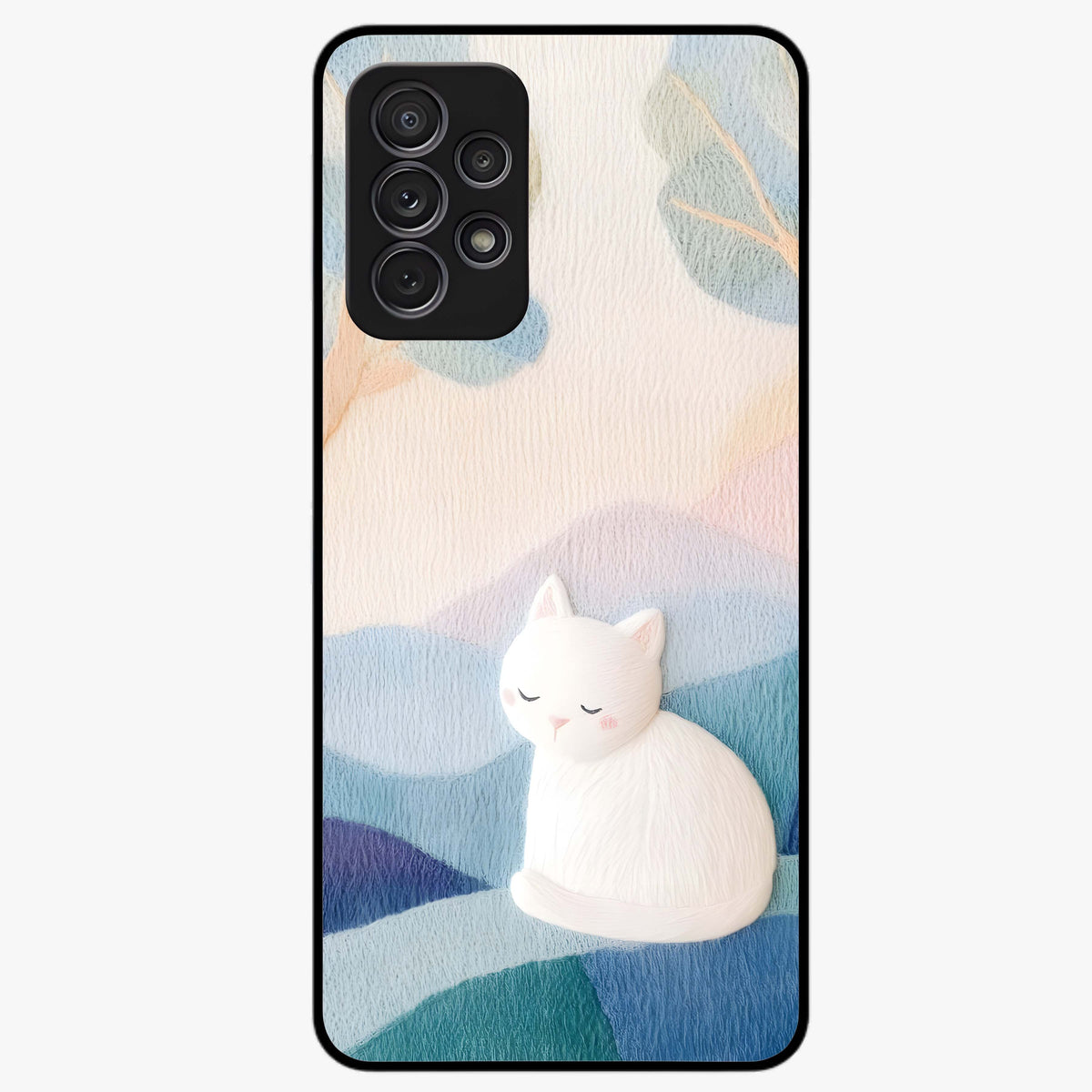 Cotton Dream Cat Glass Case showing flat back view with soft dreamy cat artwork and glossy glass finish.