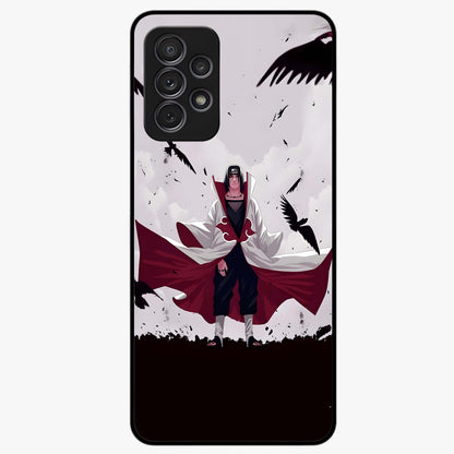 Crimson Crow Ascension Glass Case showing flat back view with mystical crow artwork and glossy glass finish.
