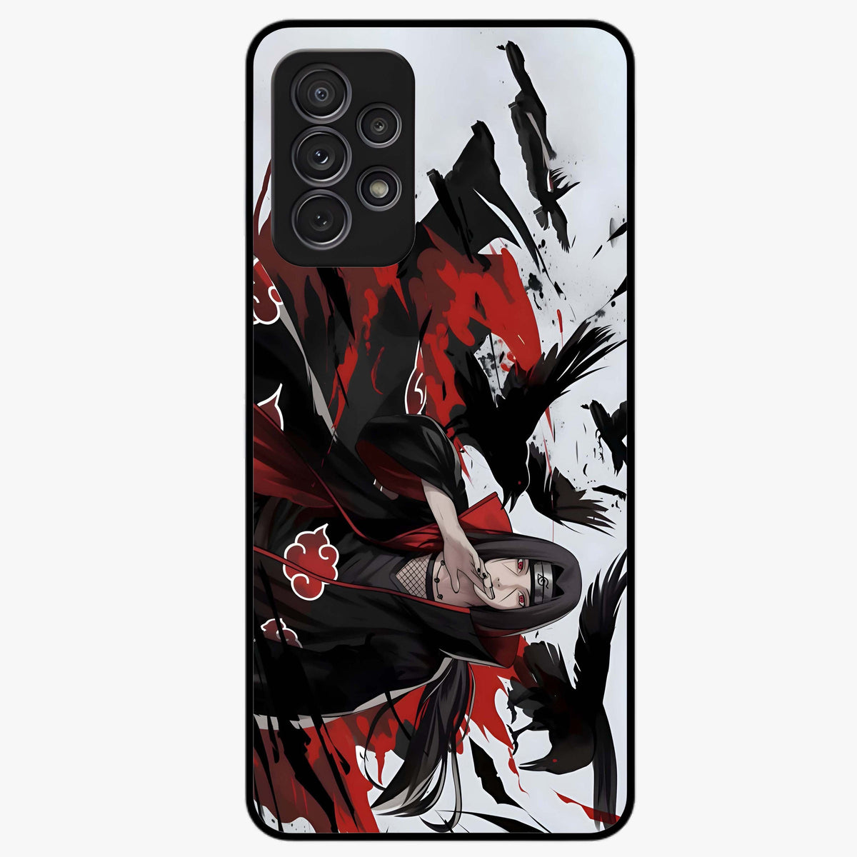 Crimson Crow Illusion Glass Case showing flat back view with artistic crow illusion artwork and glossy glass finish.