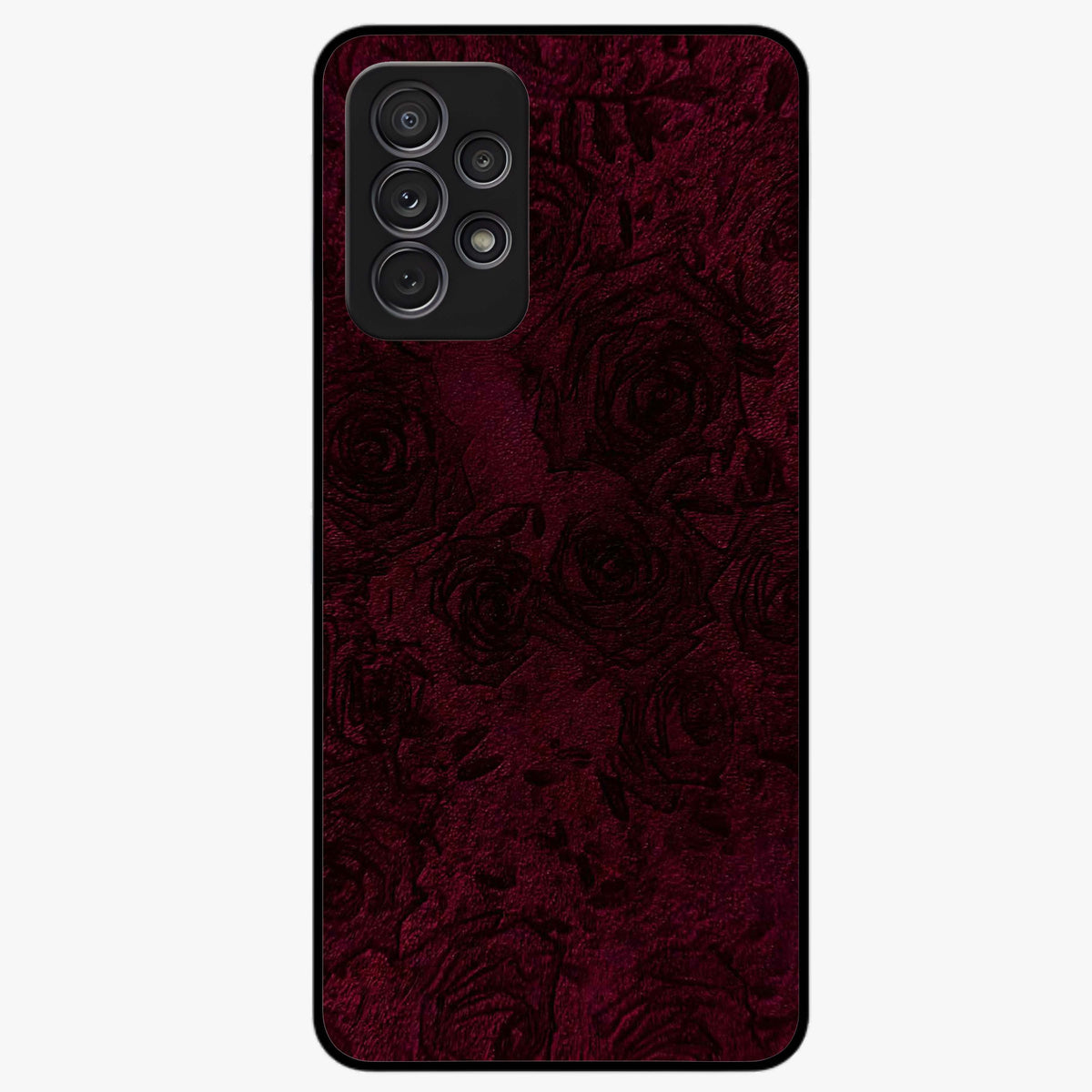 Crimson Fade Flow Glass Case showing flat back view with flowing crimson gradient artwork and glossy glass finish.