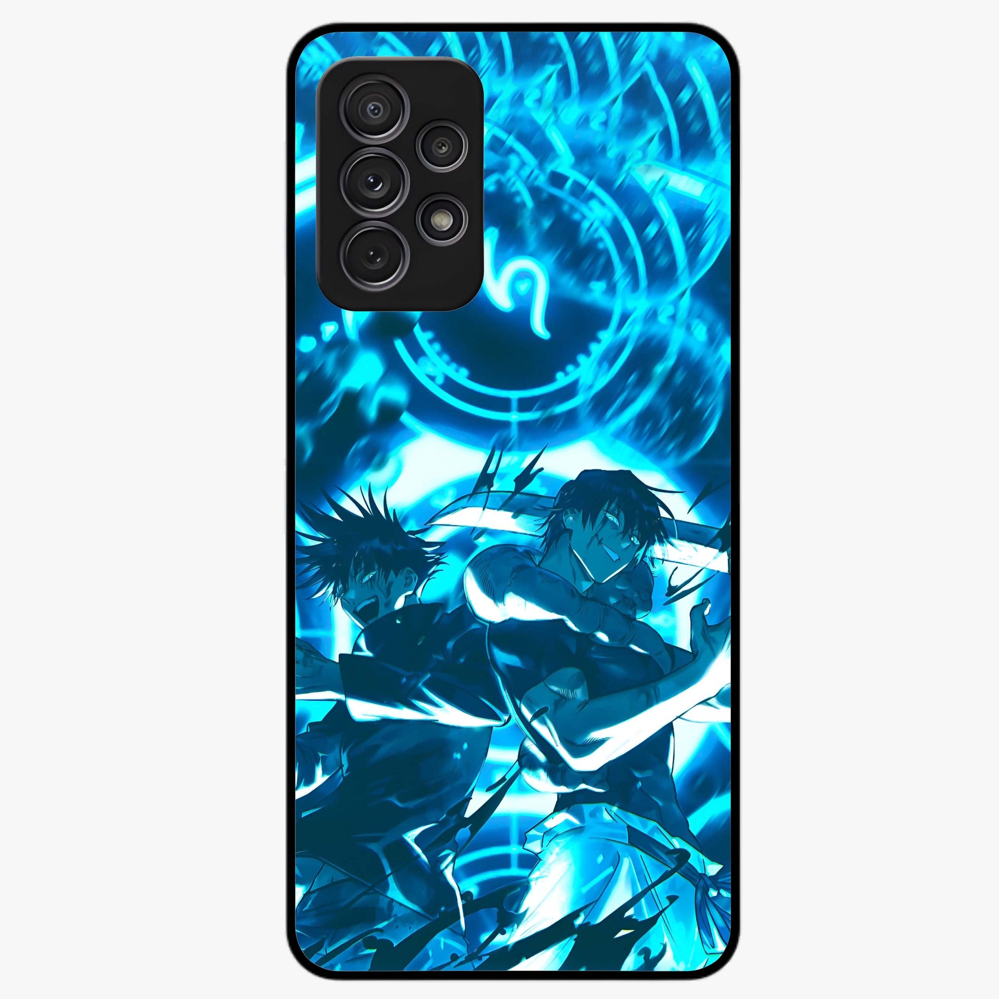 Cursed Energy Clash Glass Case showing flat back view with intense cursed energy artwork and glossy glass finish.