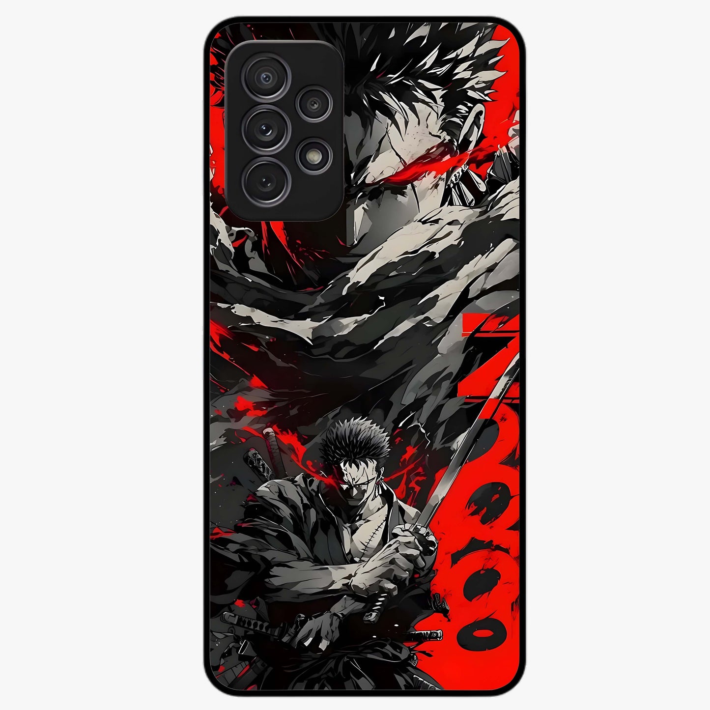 Demon Sword Resolve Glass Case showing flat back view with fierce sword warrior artwork and glossy glass finish.