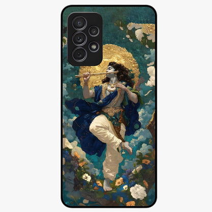 Divine Krishna Art Glass Case showing flat back view with Lord Krishna artwork and glossy glass finish.