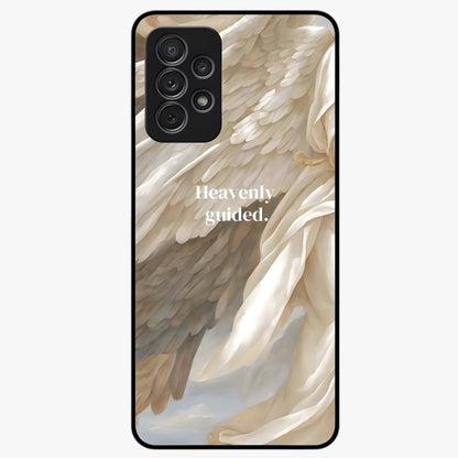 Divine Winged Grace Glass Case showing flat back view with elegant wing inspired artwork and glossy glass finish.