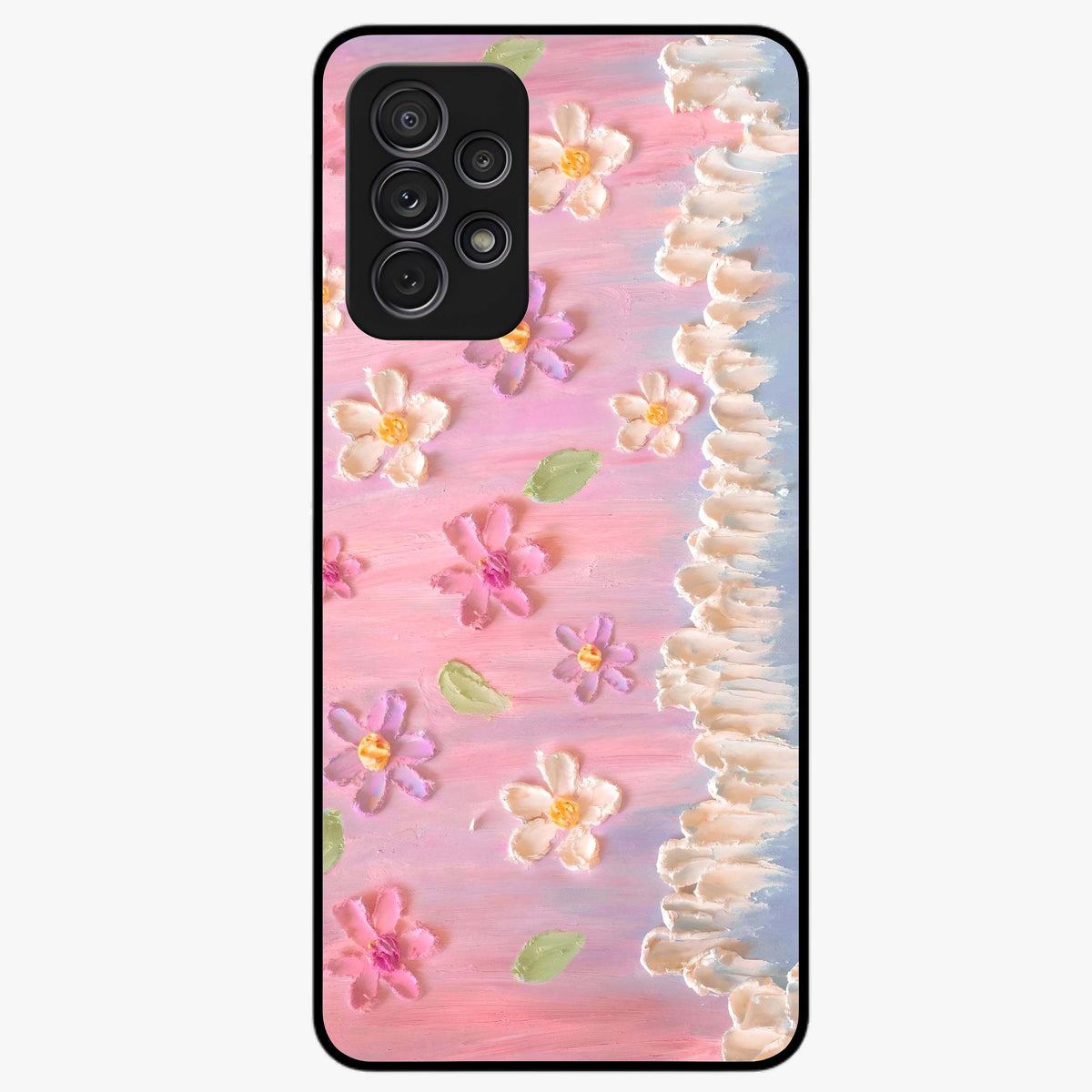 Dreamy Painted Garden Glass Case showing flat back view with artistic painted floral garden artwork and glossy glass finish.