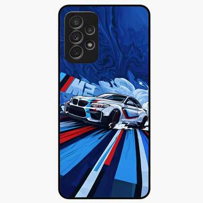 Drift Power Rush Glass Case showing flat back view with dynamic racing inspired artwork and glossy glass finish.