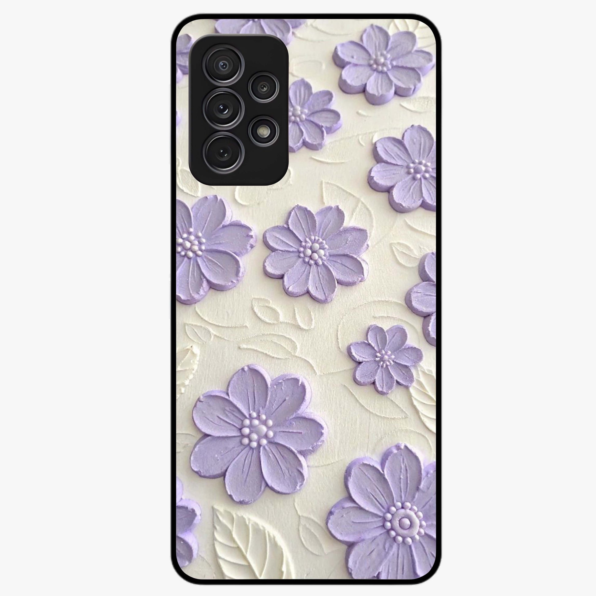 Floral Wall Art With Purple Flowers Glass Case showing flat back view with purple flower artwork and glossy glass finish.