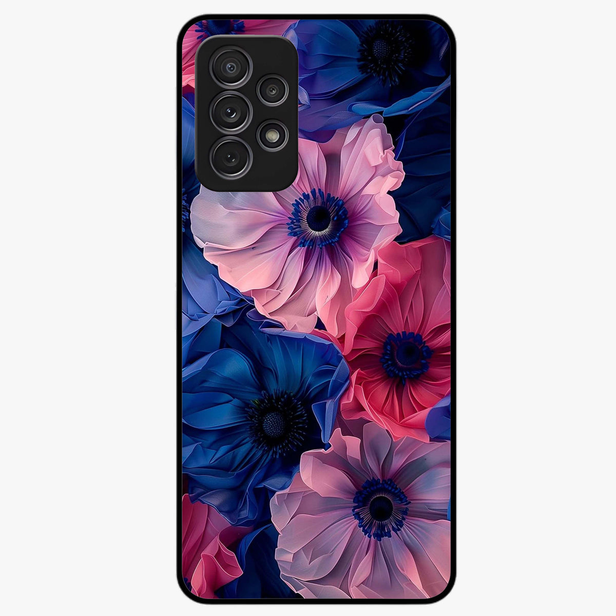 Flower Paper Art Pattern Glass Case showing flat back view with paper cut style floral artwork and glossy glass finish.