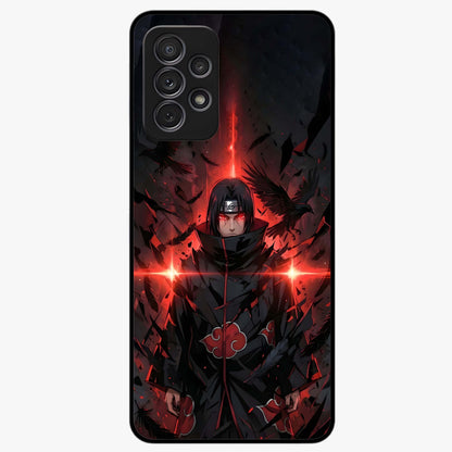 Focused Blade Discipline Glass Case showing flat back view with warrior sword themed artwork and glossy glass finish.