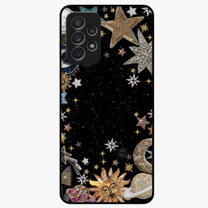 Galactic Jewel Stars Glass Case showing flat back view with sparkling star jewel artwork and glossy glass finish.