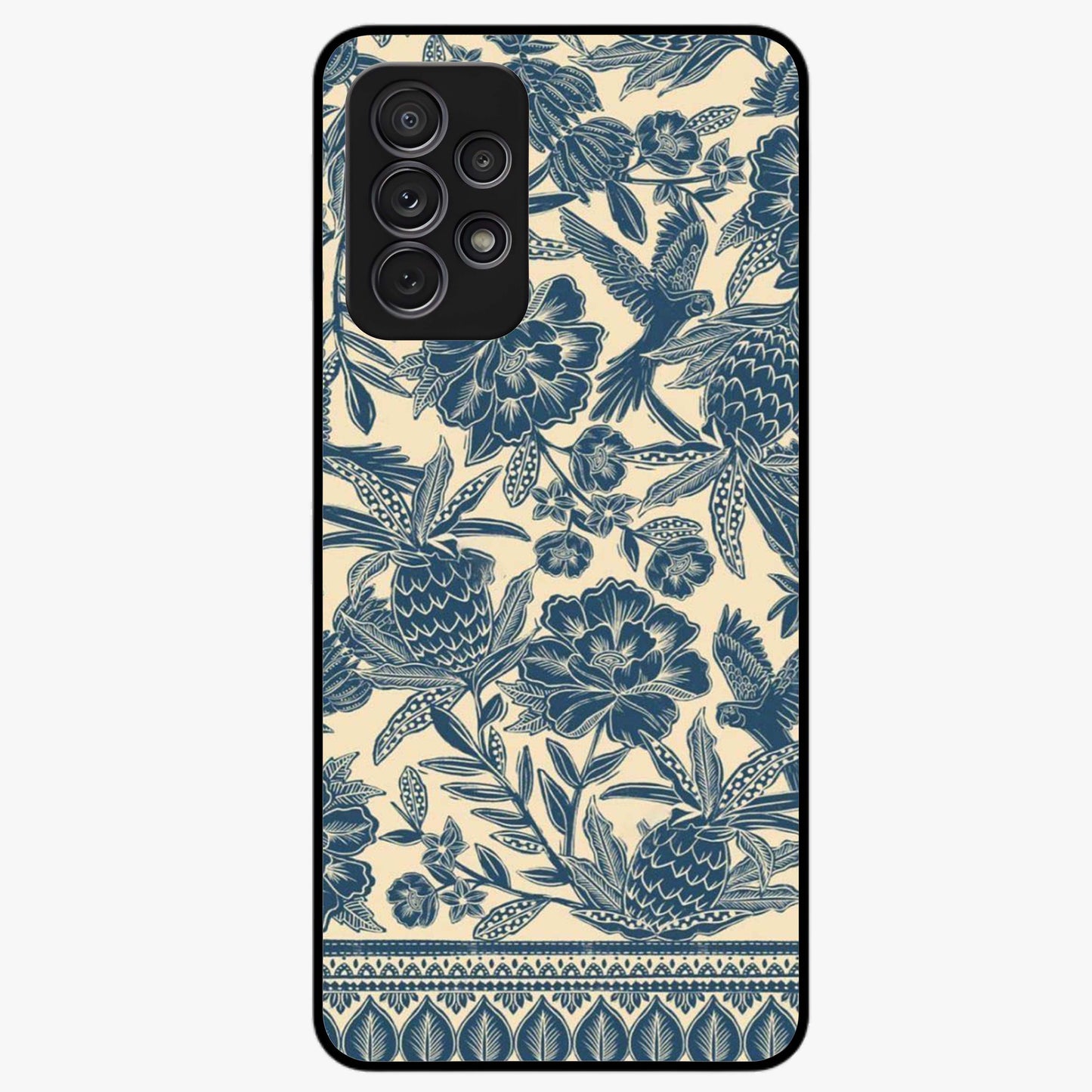 Heirloom Wild Bloom Glass Case showing flat back view with vintage inspired wild flower artwork and glossy glass finish.