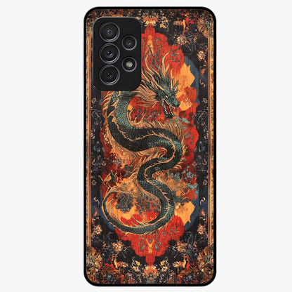 Inferno Dragon Soul Glass Case showing flat back view with fiery dragon artwork and glossy glass finish.