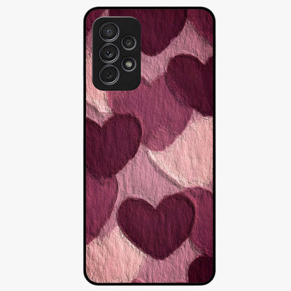 Layered Paper Hearts Glass Case showing flat back view with layered paper heart artwork and glossy glass finish.
