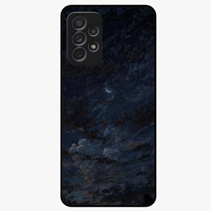 Lunar Veil Silence Glass Case showing flat back view with mystical moon veil artwork and glossy glass finish.