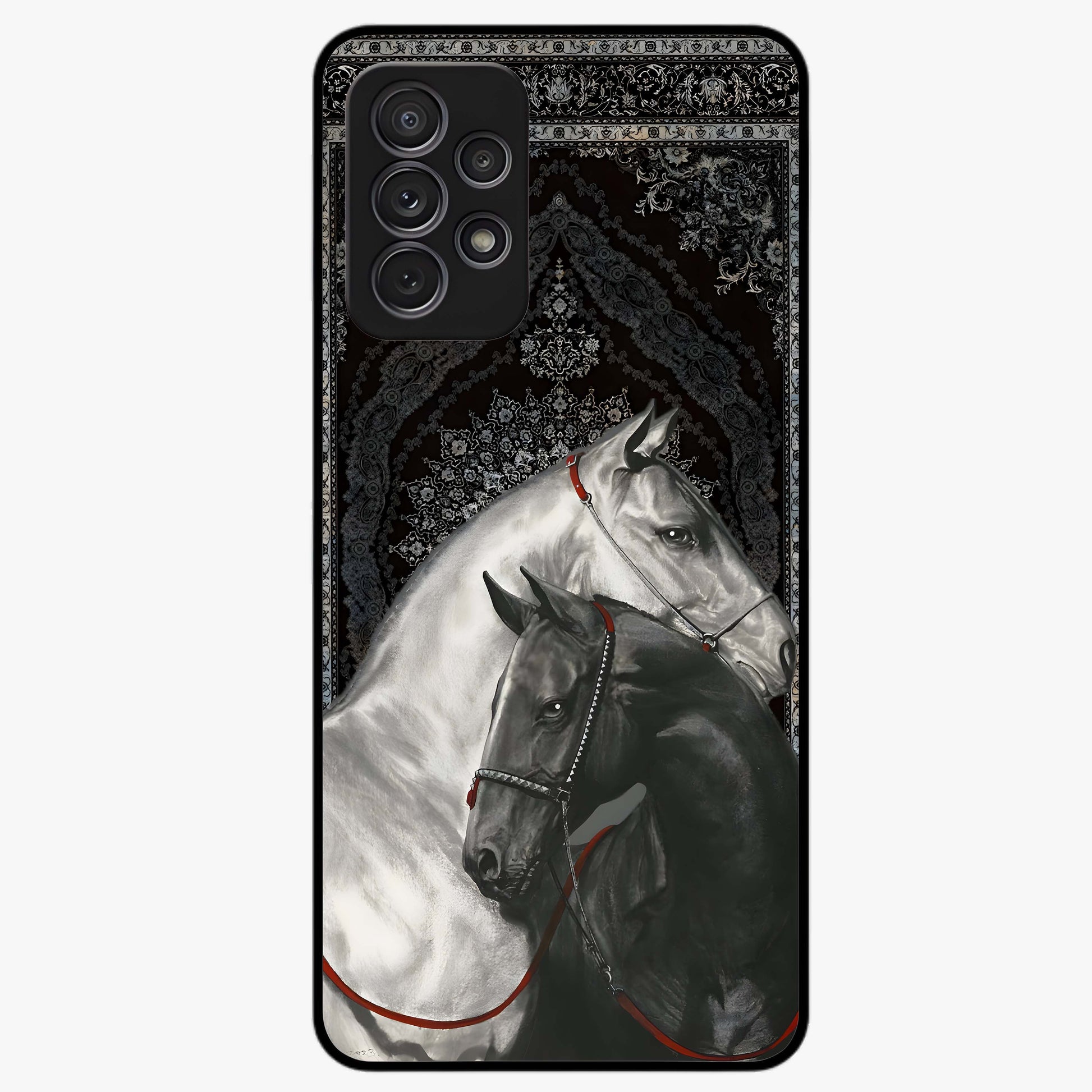 Majestic Ride Legacy Glass Case showing flat back view with powerful automotive inspired artwork and glossy glass finish.