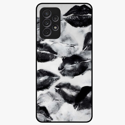 Midnight Kiss Marks Glass Case showing flat back view with lipstick kiss mark artwork and glossy glass finish.