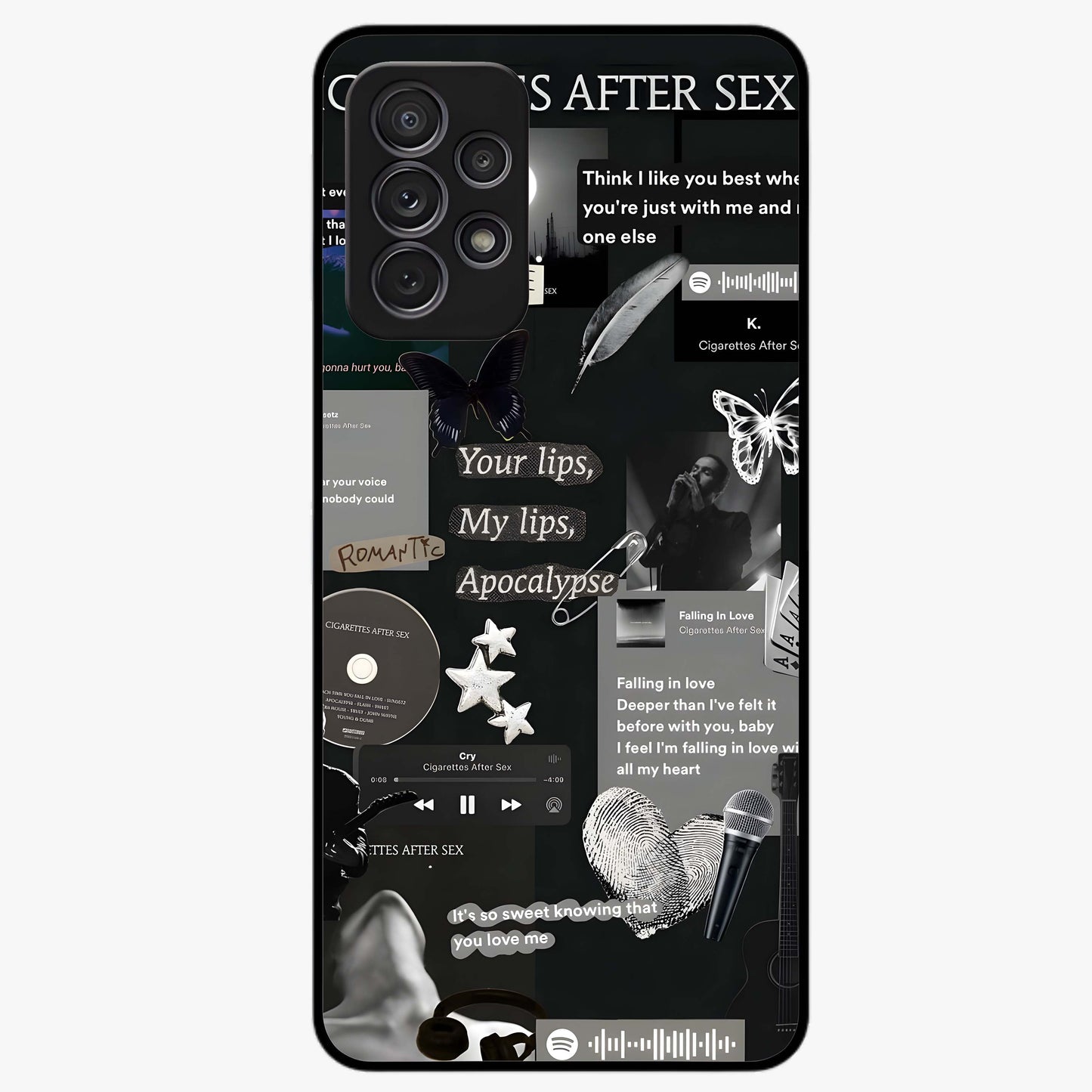 Midnight Love Echo Glass Case showing flat back view with romantic midnight themed artwork and glossy glass finish.