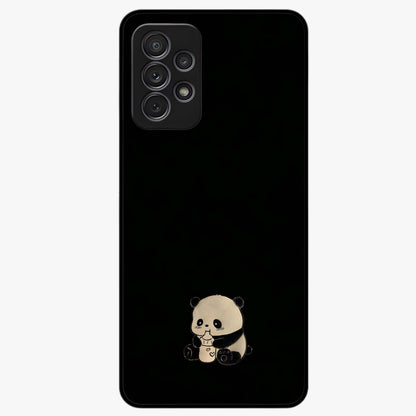 Midnight Panda Love Glass Case showing flat back view with cute panda themed artwork and glossy glass finish.