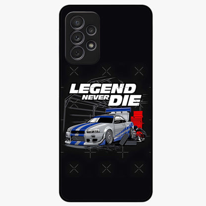 Midnight Racing Legacy Glass Case showing flat back view with sleek racing inspired artwork and glossy glass finish.