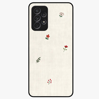 Minimal Petal Whispers Glass Case showing flat back view with soft minimal floral artwork and glossy glass finish.