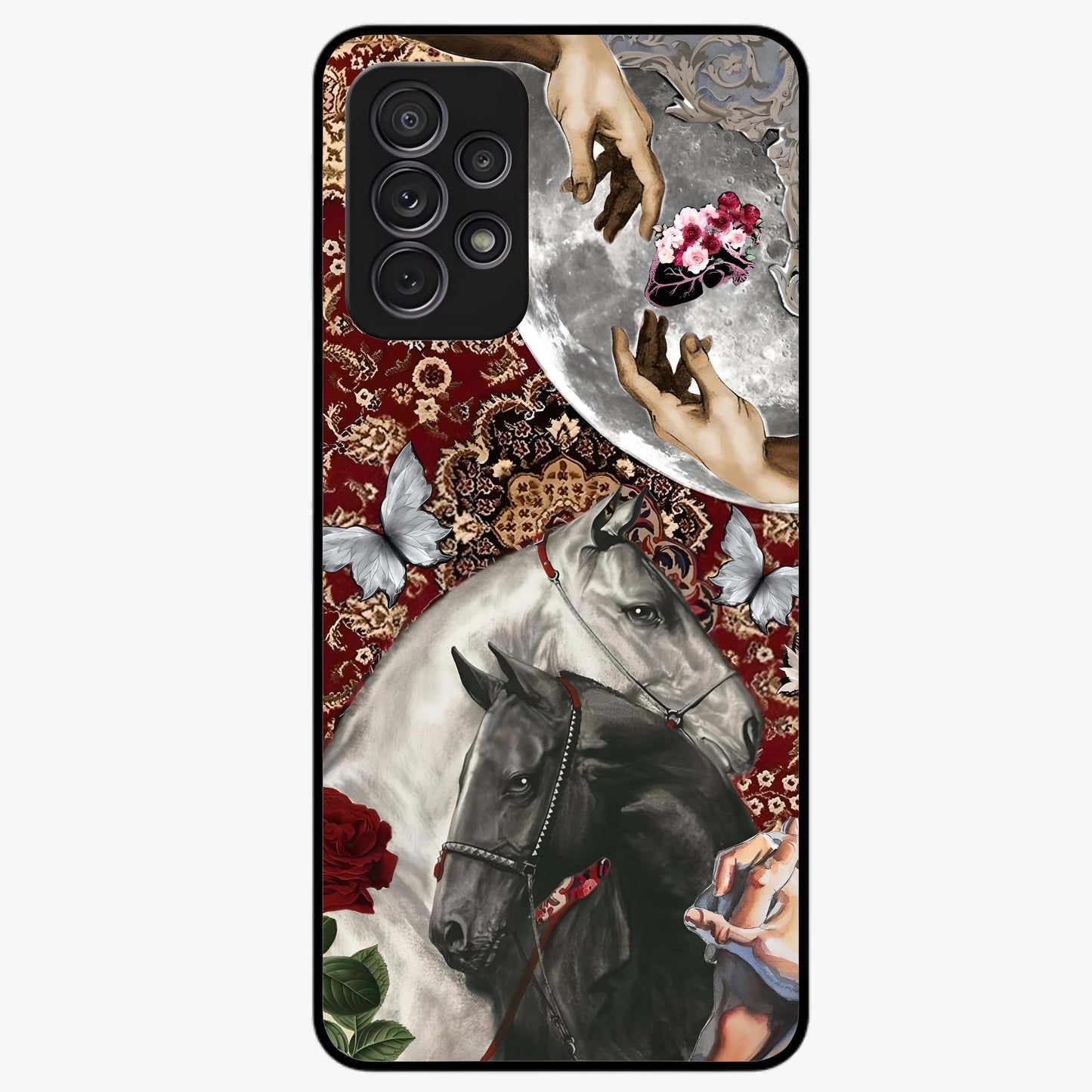 Moonlit Royal Stallion Glass Case showing flat back view with majestic horse under moonlight artwork and glossy glass finish.