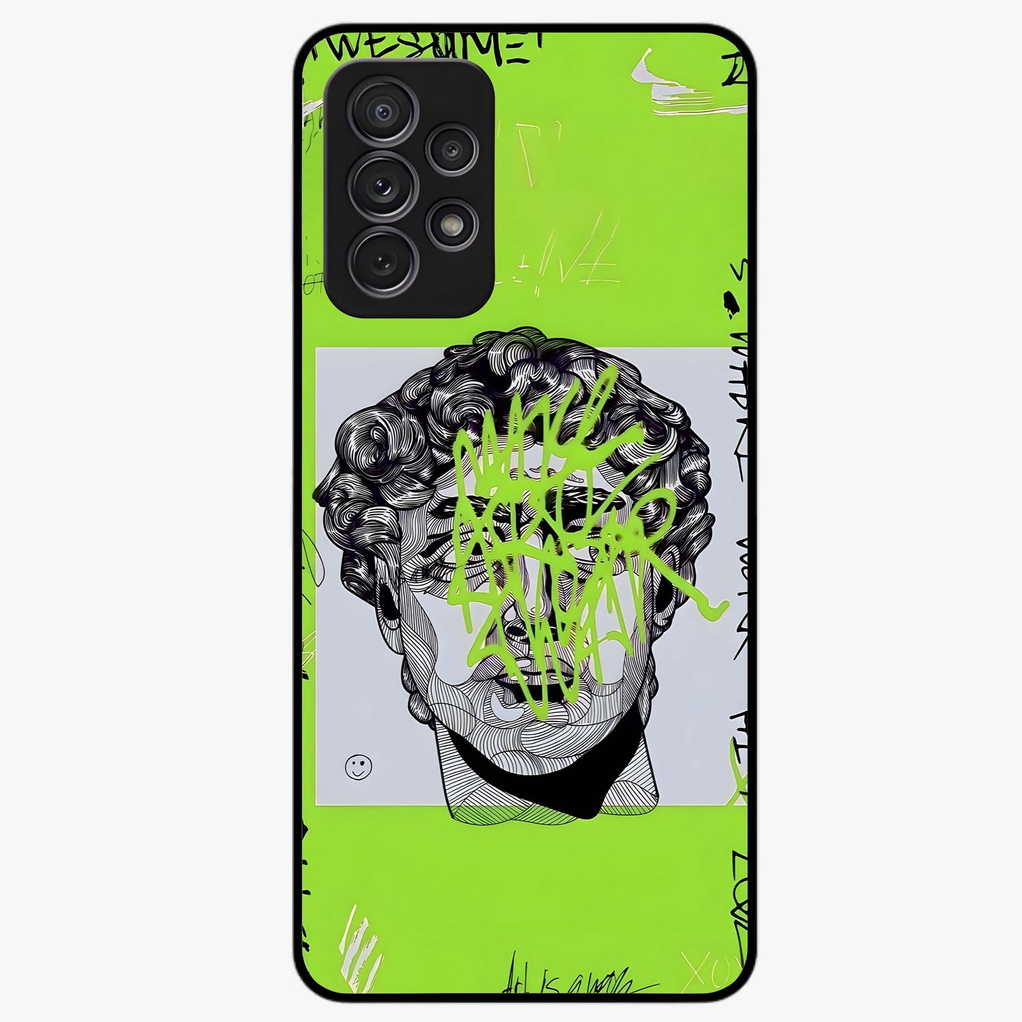 Neo Graffiti Rebellion Glass Case showing flat back view with vibrant graffiti artwork and glossy glass finish.