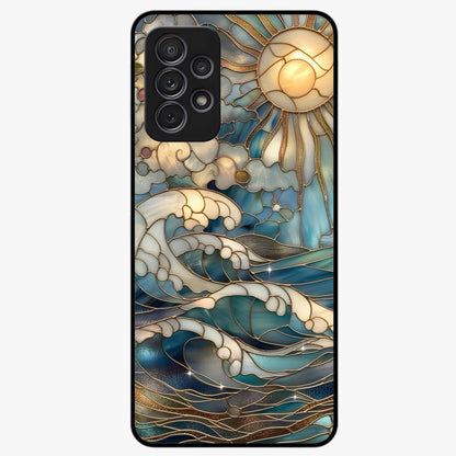 Oceanic Stained Printed Glass Case showing flat back view with ocean inspired stained pattern artwork and glossy glass finish.
