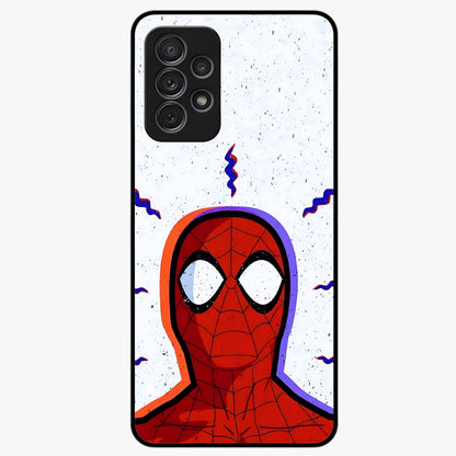 Omg Spiderman Glass Case showing flat back view with bold superhero inspired artwork and glossy glass finish.