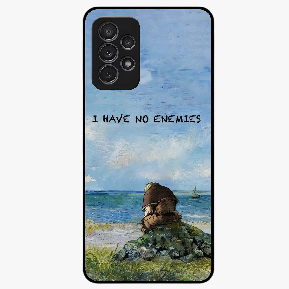 Peace Beyond War Glass Case showing flat back view with symbolic peace themed artwork and glossy glass finish.
