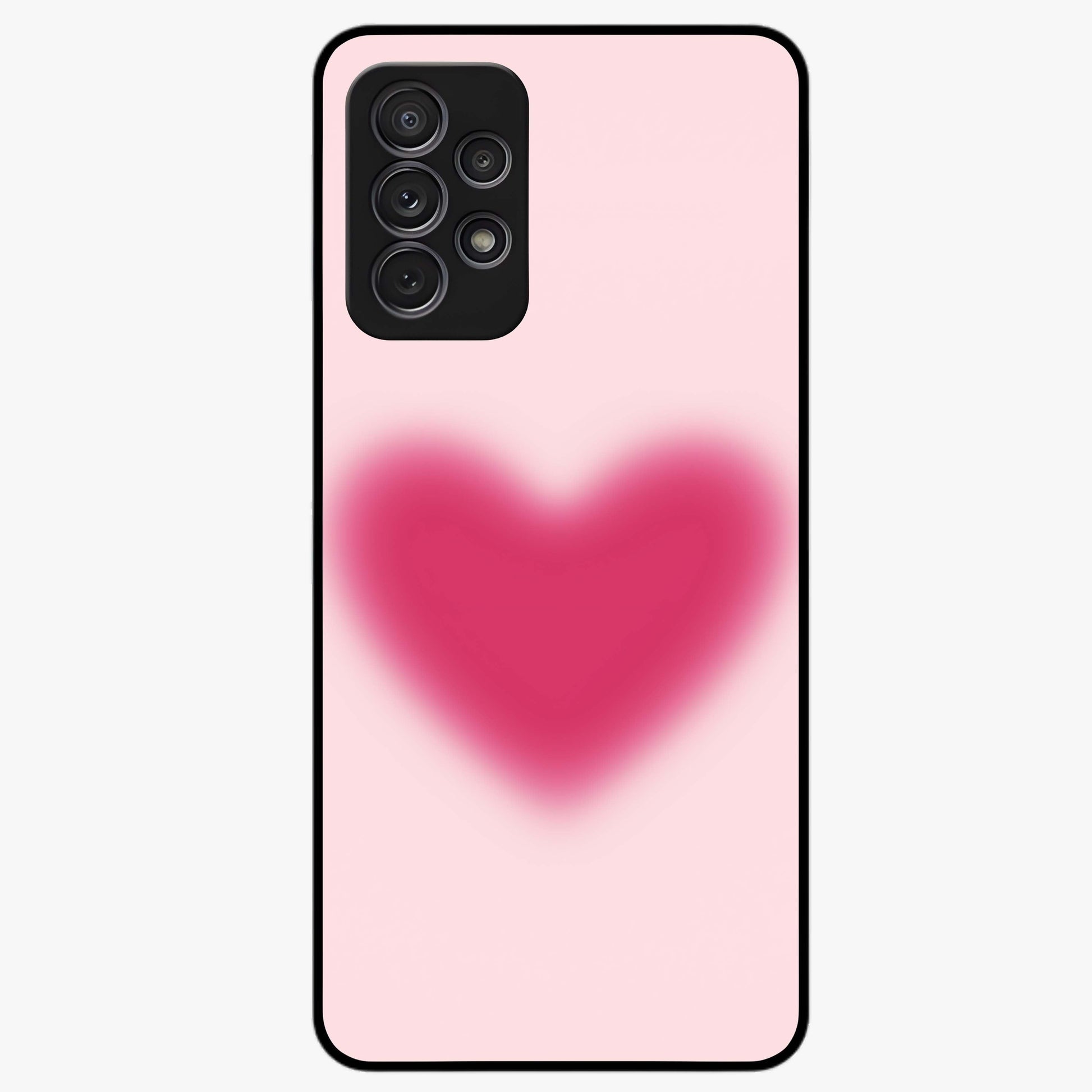Pink Aura Heart Glass Case showing flat back view with glowing heart artwork and glossy glass finish.