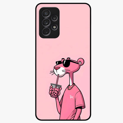 Pink Panther Glass Case showing flat back view with iconic pink panther artwork and glossy glass finish.