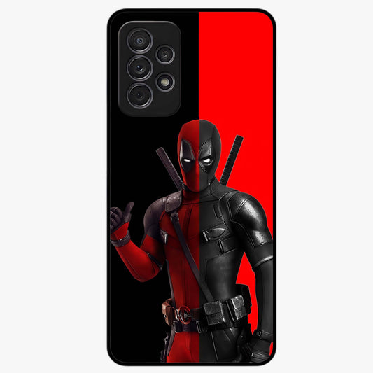 Red & Black Deadpool Theme Glass Case showing flat back view with bold comic inspired artwork and glossy glass finish.