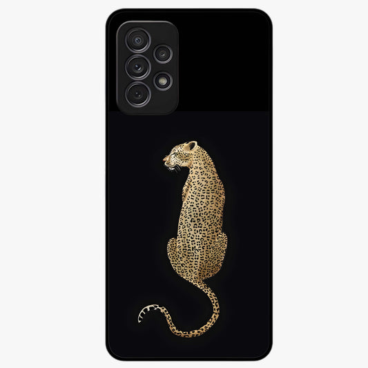 Regal Leopard Glass Case showing flat back view with bold leopard artwork and glossy glass finish.