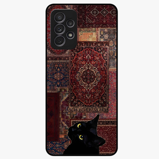 Regal Magic Cat Apple Glass Case showing flat back view with magical cat artwork holding apple and glossy glass finish.