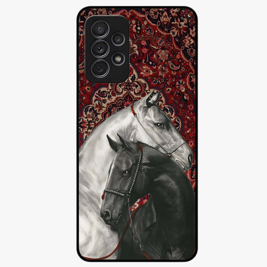 Regal Stallion Tapestry Glass Case showing flat back view with majestic horse tapestry artwork and glossy glass finish.