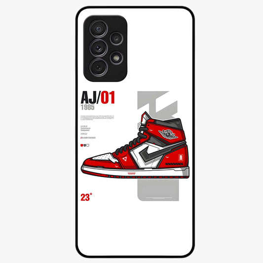 Retro Sneaker Blueprint Glass Case showing flat back view with sneaker blueprint style artwork and glossy glass finish.