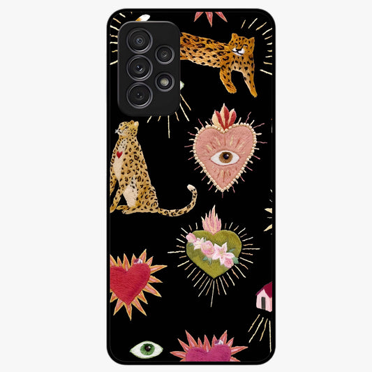 Sacred Jungle Heart Glass Case showing flat back view with jungle inspired heart artwork and glossy glass finish.